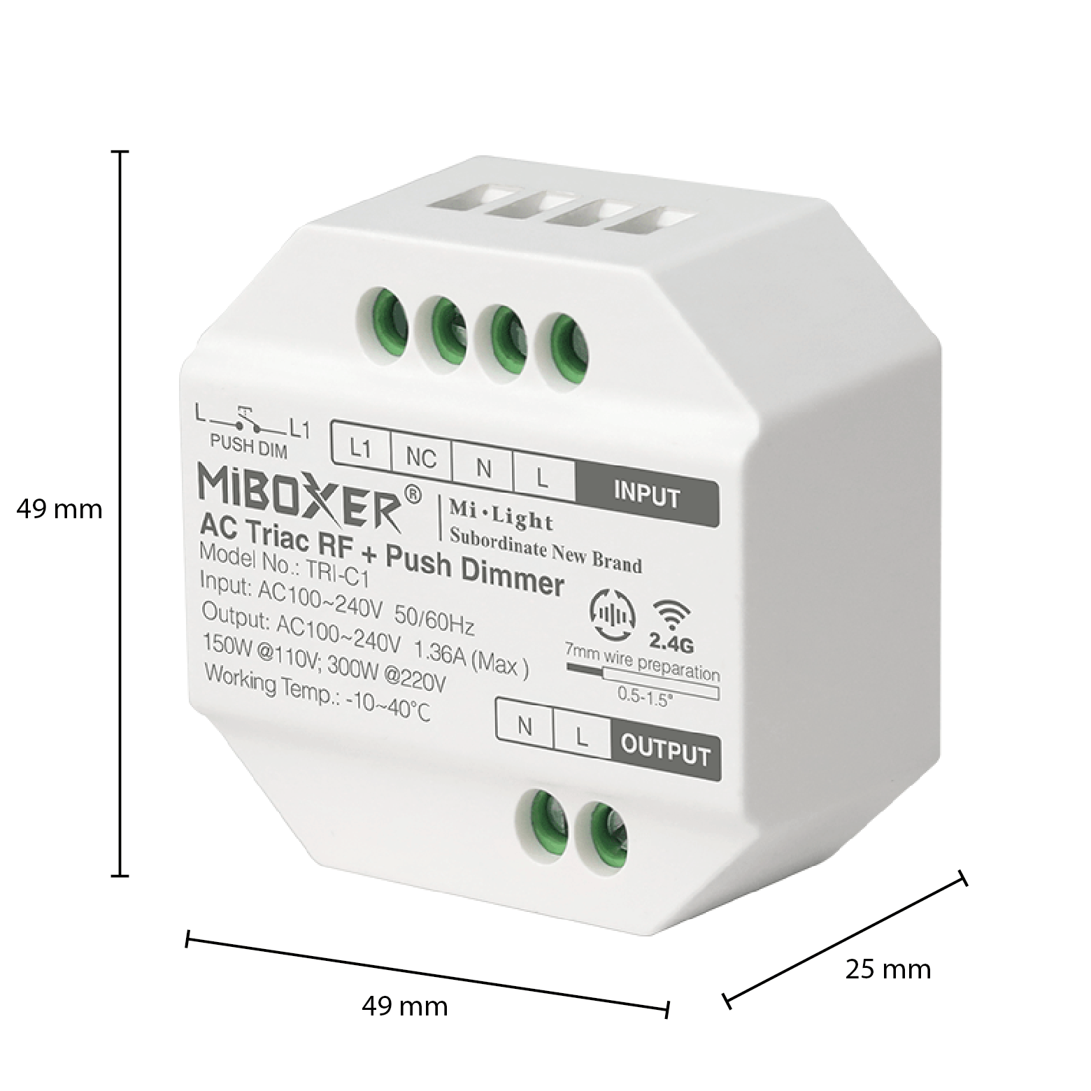 MiBoxer AC Triac RF+Push Dimmer Module + RF Afstandsbediening 3 OUTLEDTL-MI-LIGHT-TRIAC-DIMMER-MODULE-TRI-C1