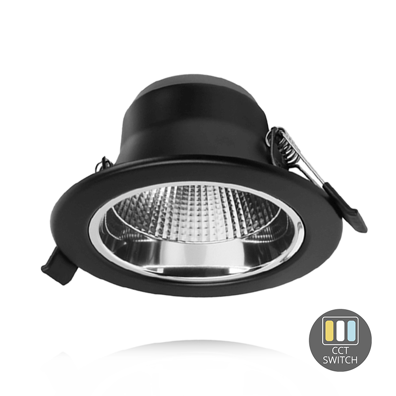 LED Downlight Reflector - TriColor - 10 Watt - Zaagmaat 92MM - 108MM - Zwart 1 LED-DOWNLIGHT-CCT-SWITCH-Ø90-10W-ZWART