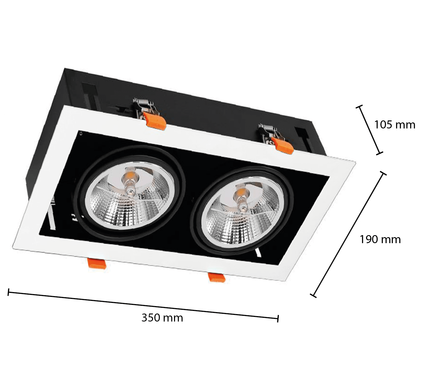 Inbouwarmatuur AR111 Dubbel | vierkant | Zwart/Wit | excl. AR111 spot 2 DFG-WHITE02-BW