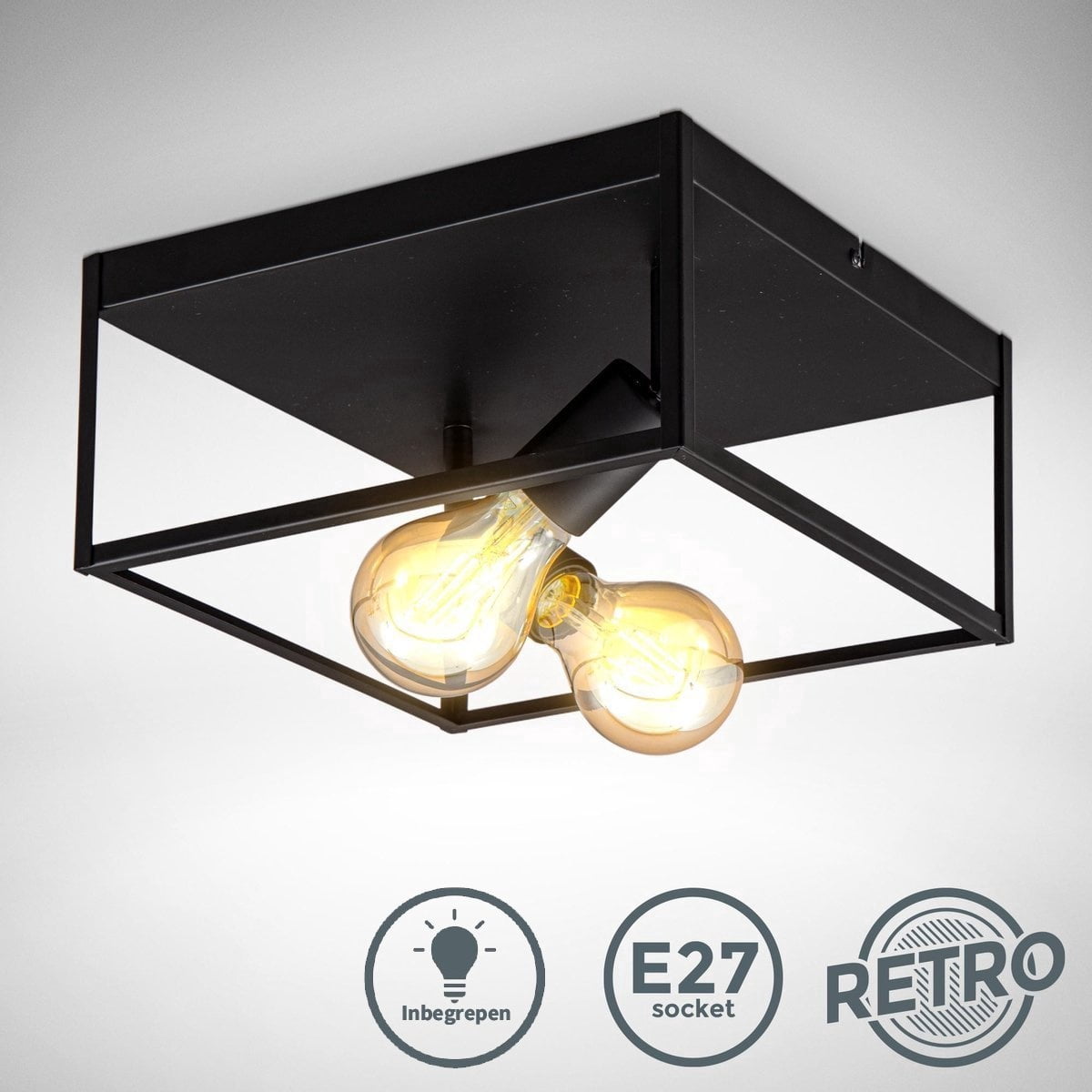 Plafondlampen woonkamer zwart | Incl.Lichtbron | E27 fitting | 8W | 640lm | 2400k 11 plafondlamp-zwart-incl-lichtbron-8w-640lm-2400k-outledtl